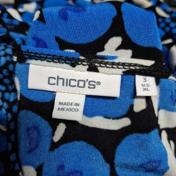 Chicos Womens Sz 3/XL Blue Abstract Geometric Maxi Dress Short Sleeve Scoop Neck - Picture 5 of 7
